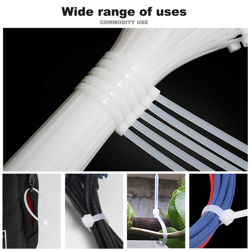 Saisn 50pcs Zip Ties Adjustable Ultra Strong Plastic Cable Ties Nylon Self-Locking Wraps Ties Heavy Duty Clear Durable Zip Straps (18 Inch, White) - Image 2